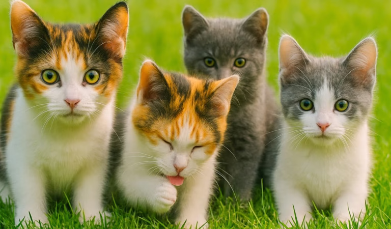Calico kittens play with tiny cats – Kittens meow cutely with pigs, chickens, rabbits, and tigers